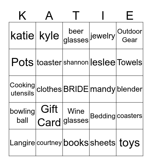 Katie's Bridal Bingo Card