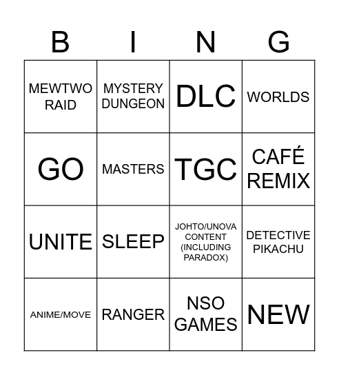 Untitled Bingo Card