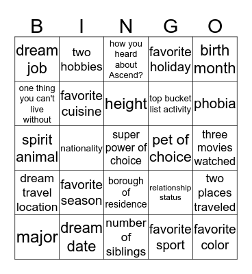 Ascend Common Bingo Card
