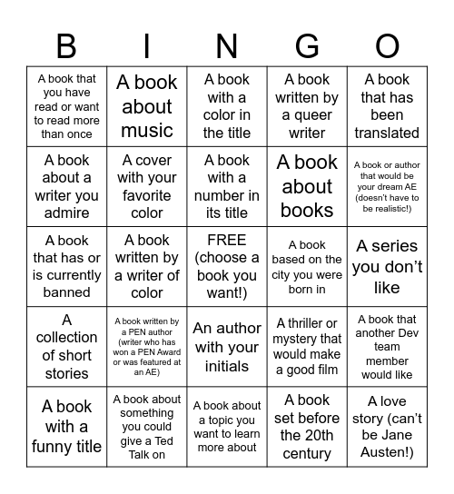 PEN Development Team Scavenger Hunt! Bingo Card