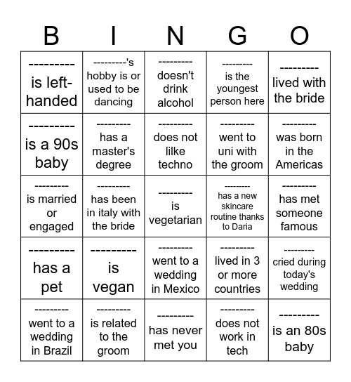 Get 5 names in a row or column! Bingo Card
