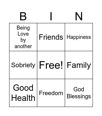 Gratitude Bingo Card