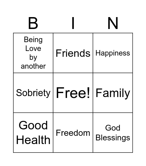 Gratitude Bingo Card