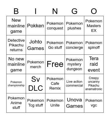 Pokemon Presents Bingo Card