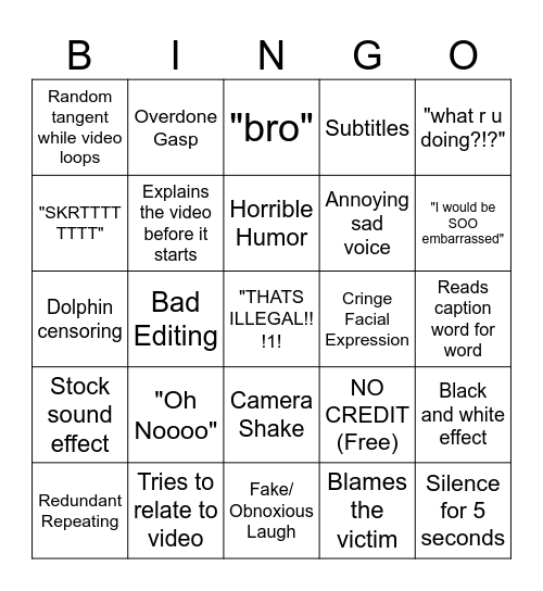 SSSniperwolf Bingo (alt. version) Bingo Card