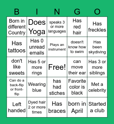 Support Bingo Card