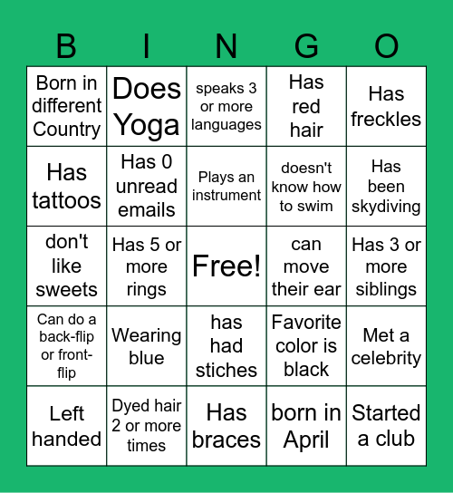 Support Bingo Card