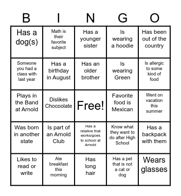 Get to Know You Bingo Card