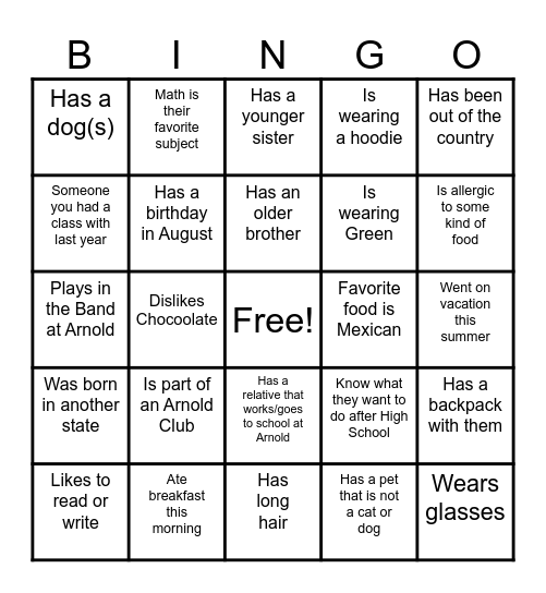 Get to Know You Bingo Card