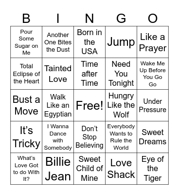 80's SINGO Bingo Card