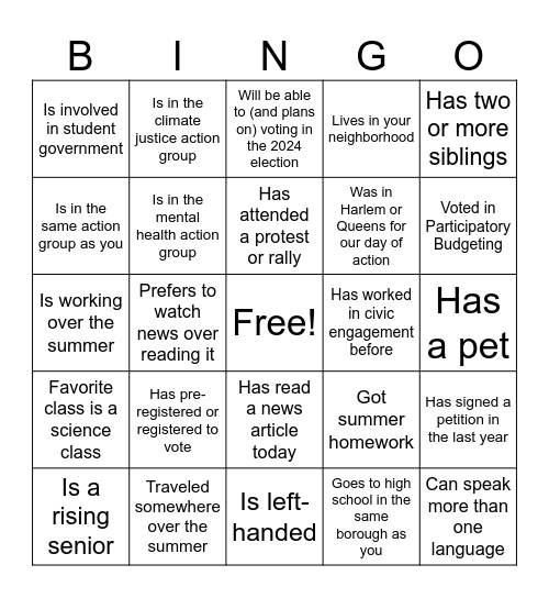 Human Bingo Card