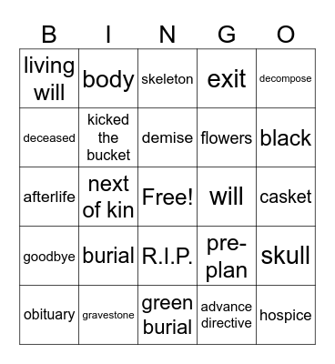 Deathy Bingo Card