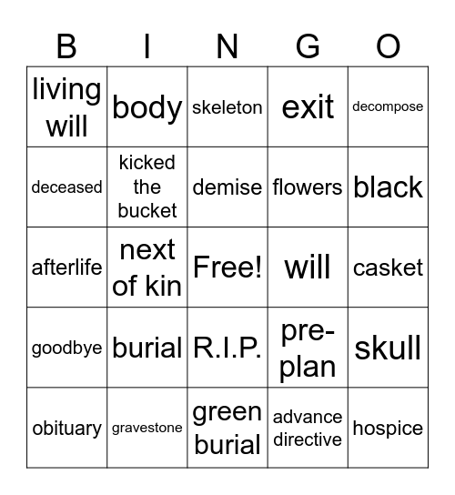 Deathy Bingo Card