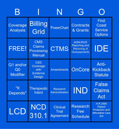 Research Financial Compliance Bingo Card