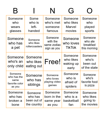 Human Bingo Card