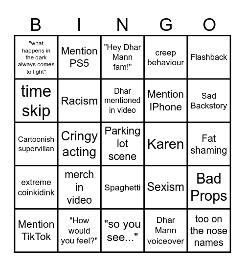 Dhar Mann Bingo Card