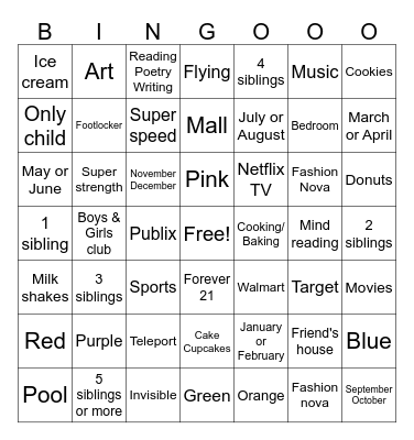 All About Me Bingo Card