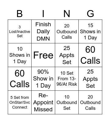 Service BINGO Card