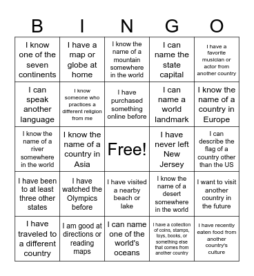World Languages and Cultures Bingo Card