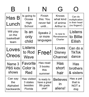 8th Grade ELA Bingo Card