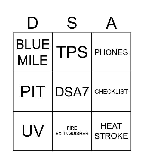 Summer of Safety Bingo Card