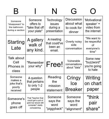 SEG Staff Bingo Card