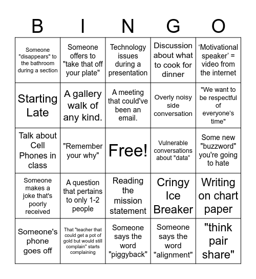 SEG Staff Bingo Card