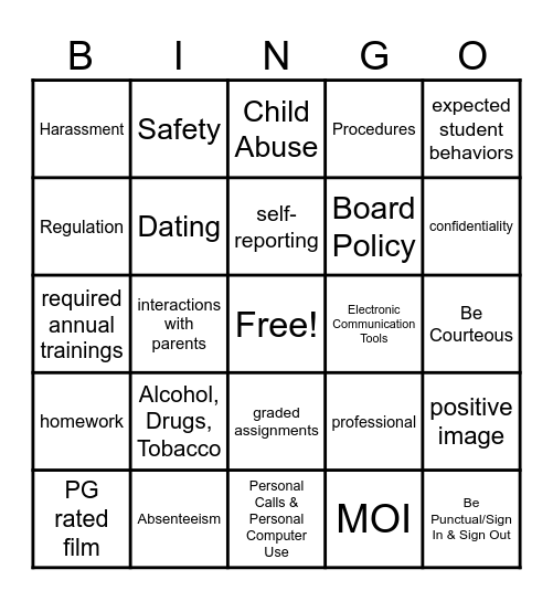 2023-24 AACPS requireHandbook Bingo Card