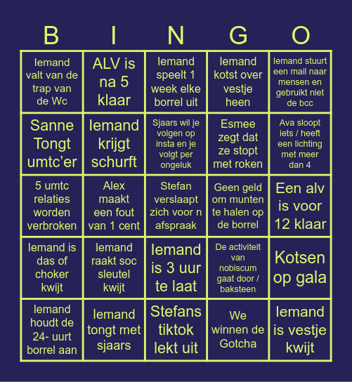 74e SENAAT BINGOKAART Bingo Card