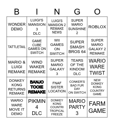 nintendo direct BINGO! Bingo Card