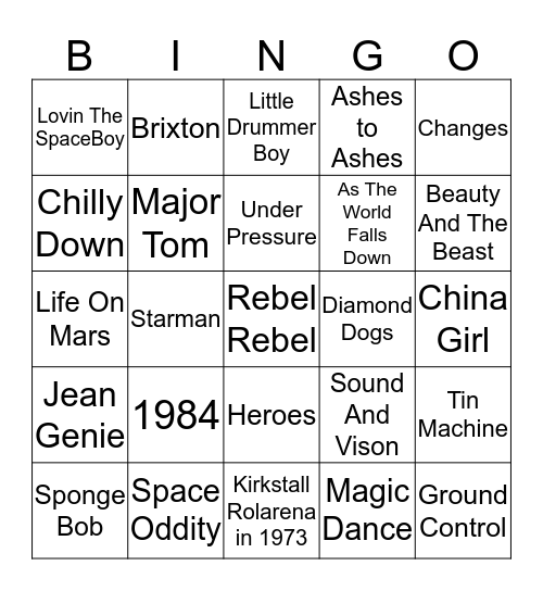 Bowie Bingo Card