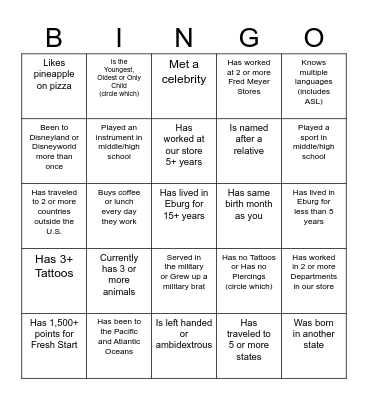 ☆Get to know your Co-workers☆ Bingo Card