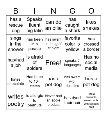 SoLA Social Bingo Card