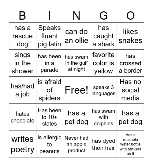 SoLA Social Bingo Card