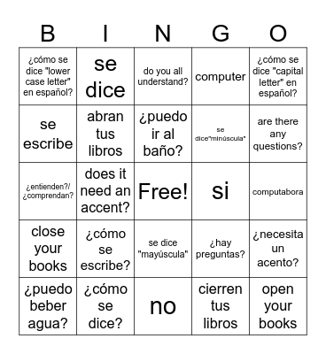 Proficiency Questions Bingo Card