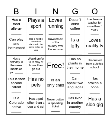 Find Someone Who....... Bingo Card