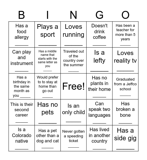 Find Someone Who....... Bingo Card