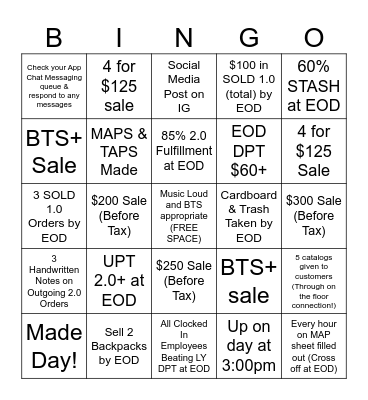 Back to School Bingo Card