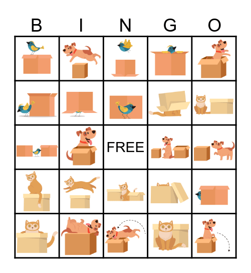 Prepositions with Cats and Dogs Bingo Card