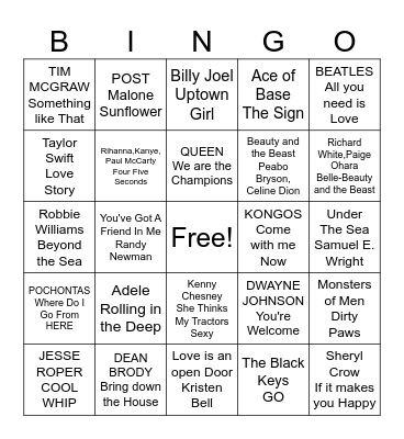 TUESDAY SUMMER HITS Bingo Card