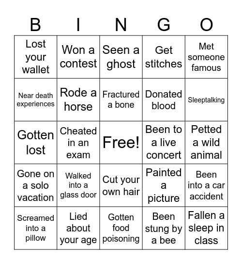 Have you ever Bingo Card