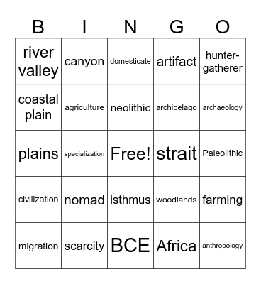 Neolithic Revolution Bingo Card