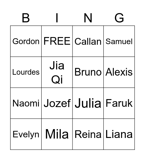 Name Bingo Card