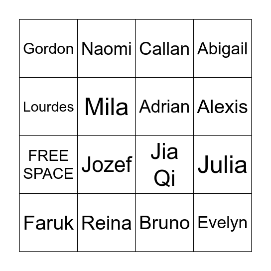 NAME BING Bingo Card