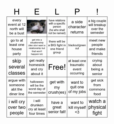 Fall Semester Bingo Card