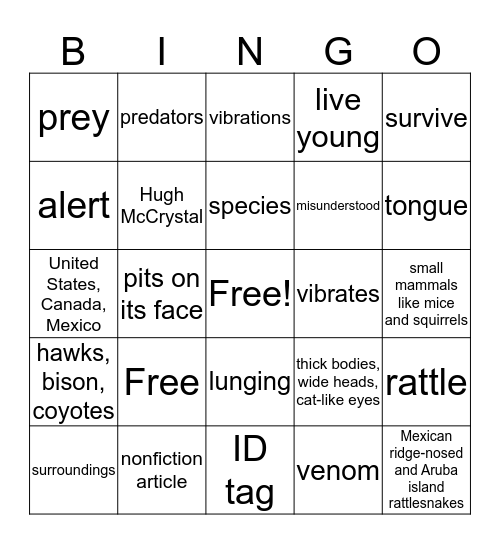 5.2.2 Rattlers! Bingo Card