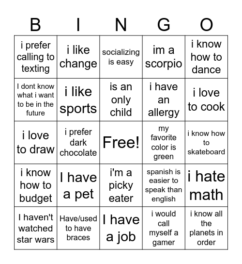 Facts Bingo Card