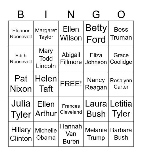 First Ladies Bingo Card