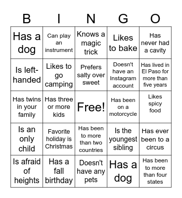 Get to Know You Bingo Card