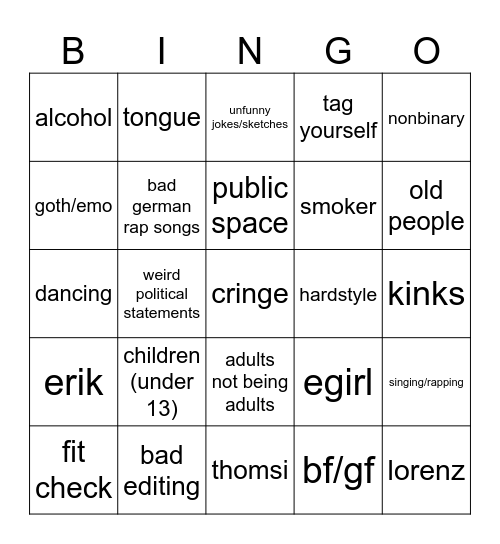 tiktok cringe Bingo Card